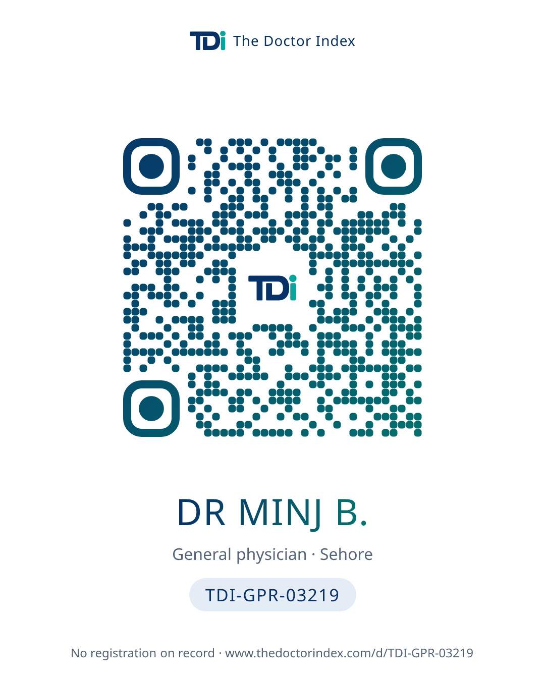 QR card for Dr Minj B., TDI-GPR-03219
