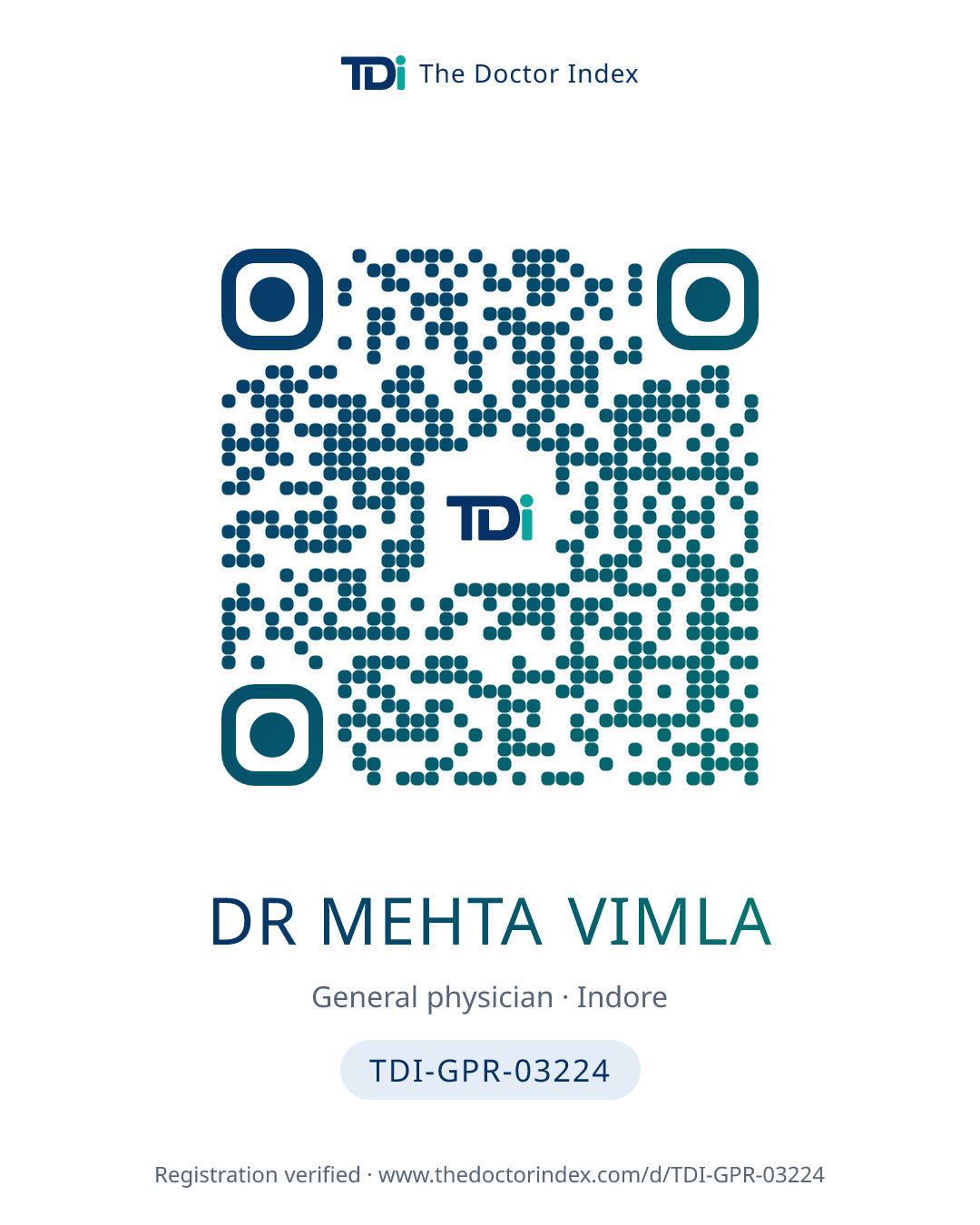 QR card for Dr Mehta Vimla, TDI-GPR-03224