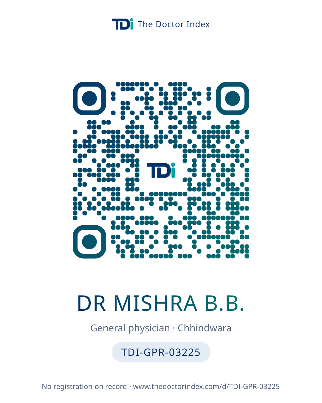 QR card for Dr Mishra B.B., TDI-GPR-03225
