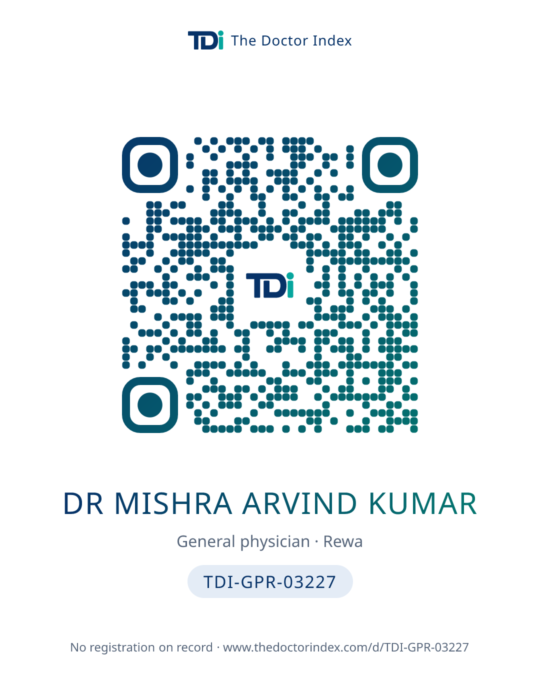 QR card for Dr Mishra Arvind Kumar, TDI-GPR-03227