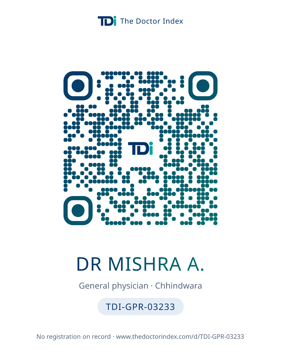 QR card for Dr Mishra A., TDI-GPR-03233