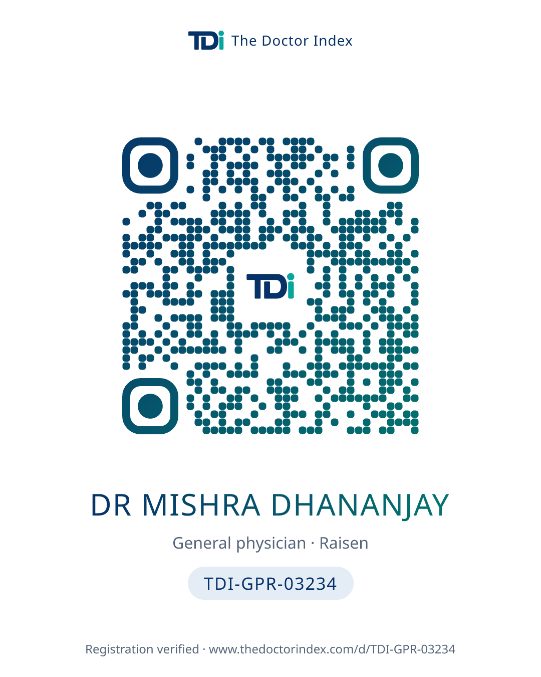 QR card for Dr Mishra Dhananjay, TDI-GPR-03234
