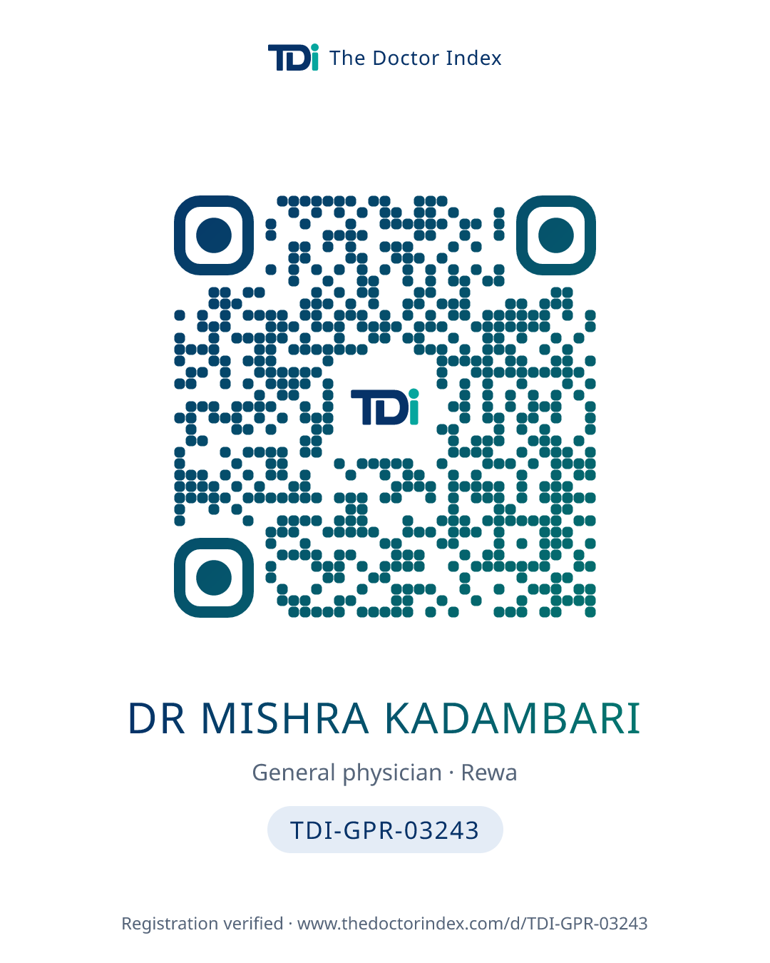 QR card for Dr Mishra Kadambari, TDI-GPR-03243