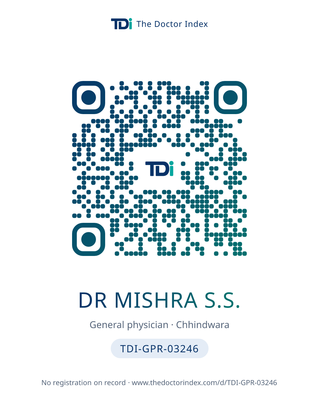 QR card for Dr Mishra S.S., TDI-GPR-03246