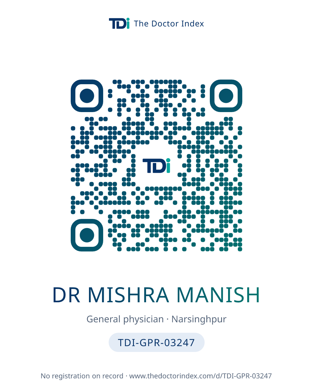 QR card for Dr Mishra Manish, TDI-GPR-03247