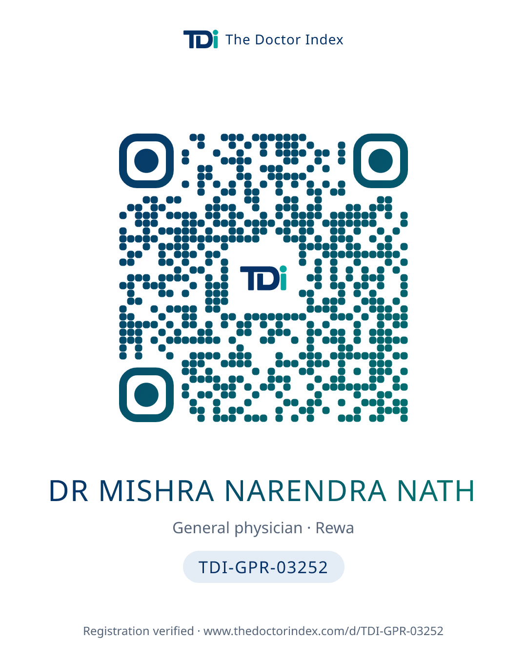 QR card for Dr Mishra Narendra Nath, TDI-GPR-03252