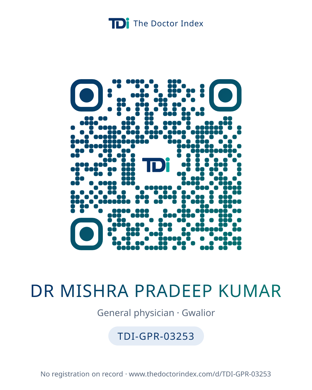 QR card for Dr Mishra Pradeep Kumar, TDI-GPR-03253
