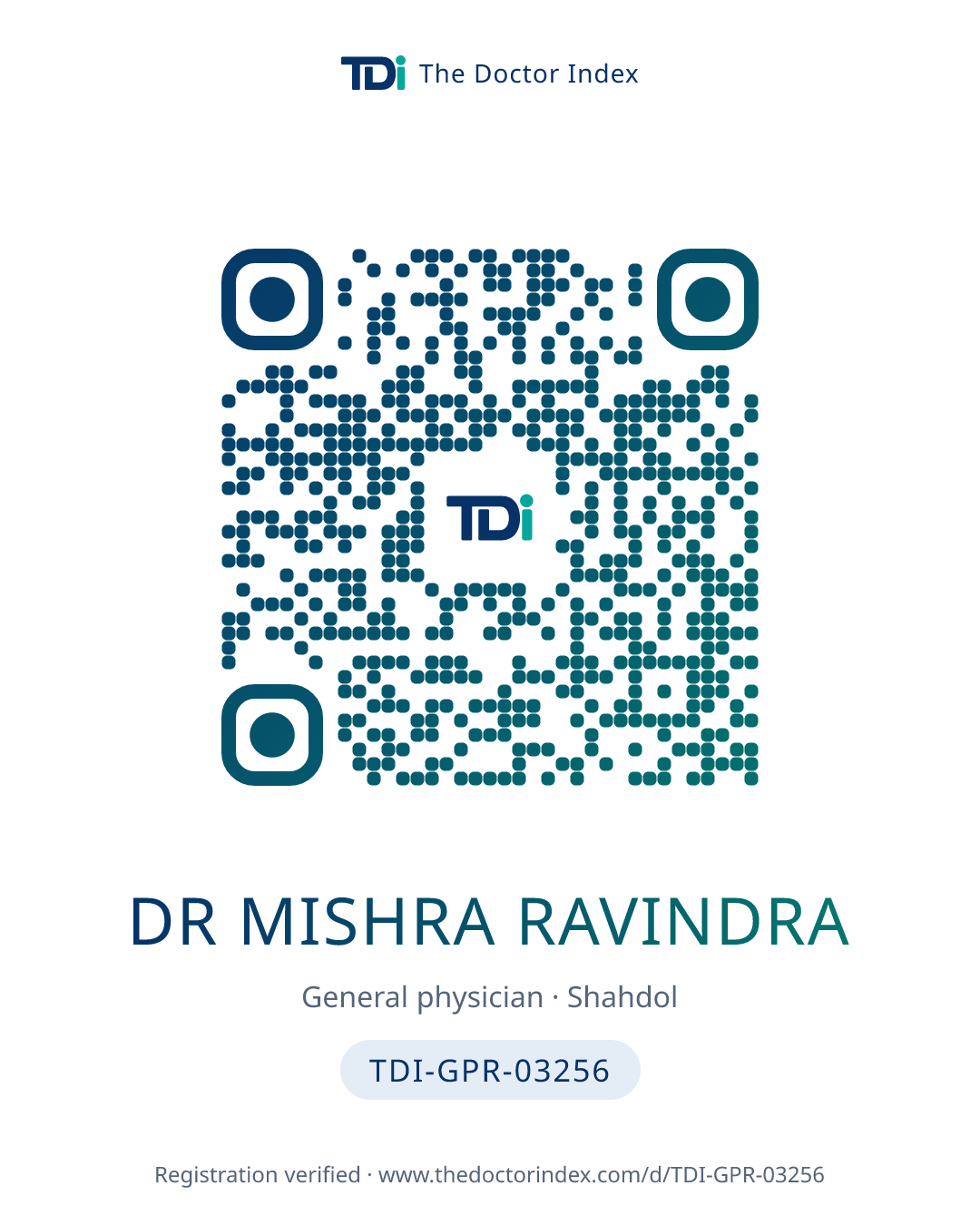 QR card for Dr Mishra Ravindra, TDI-GPR-03256