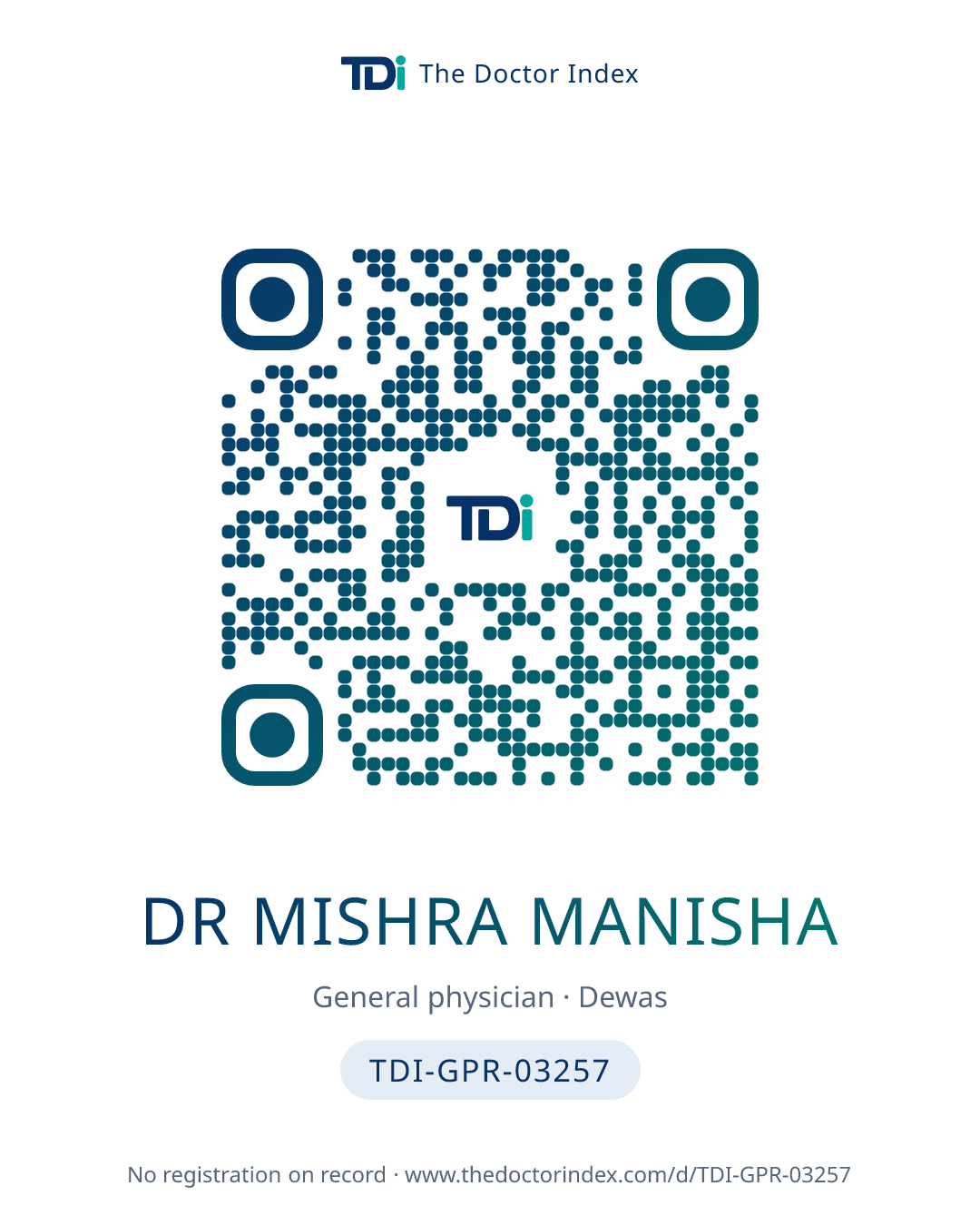 QR card for Dr Mishra Manisha, TDI-GPR-03257