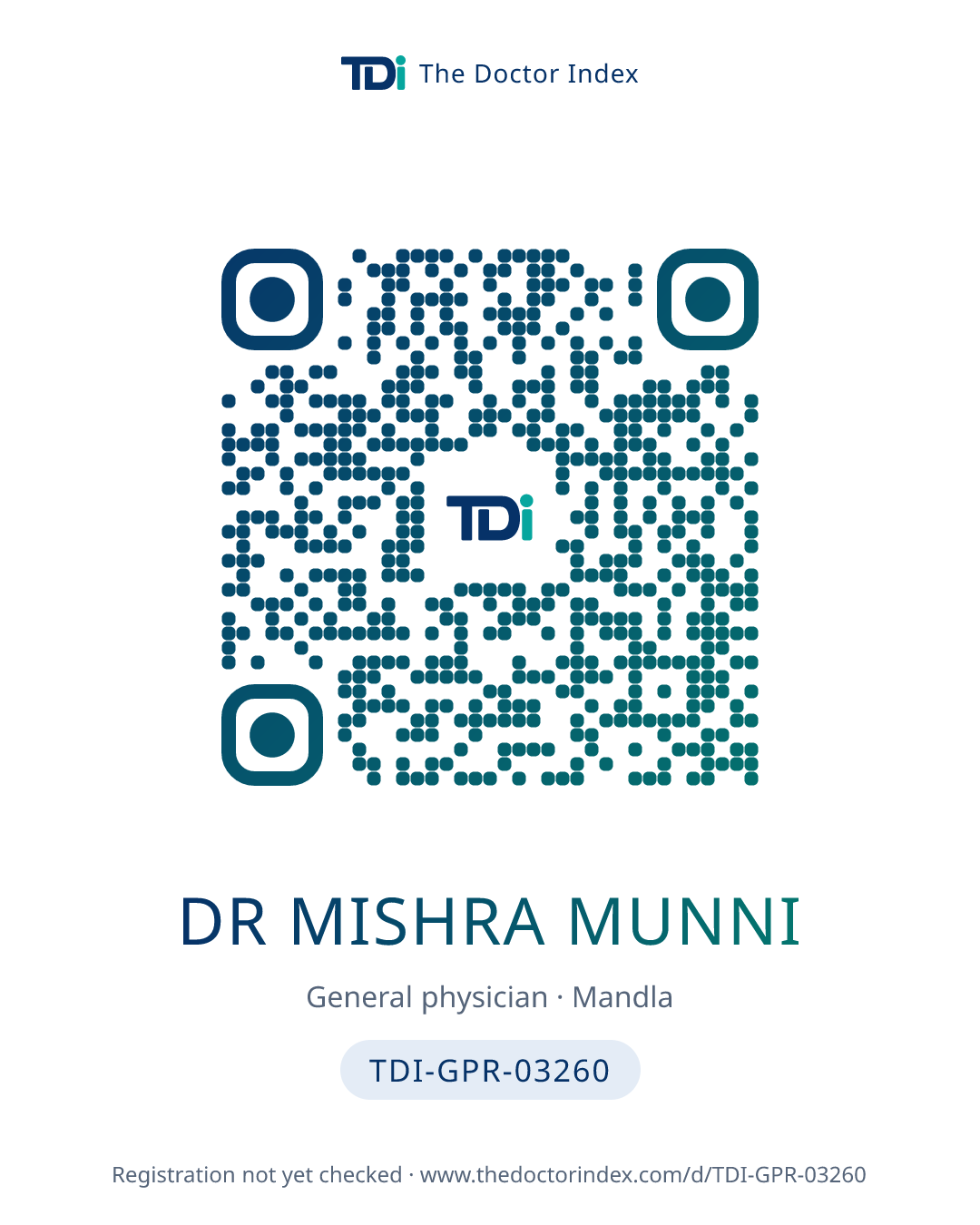QR card for Dr Mishra Munni, TDI-GPR-03260