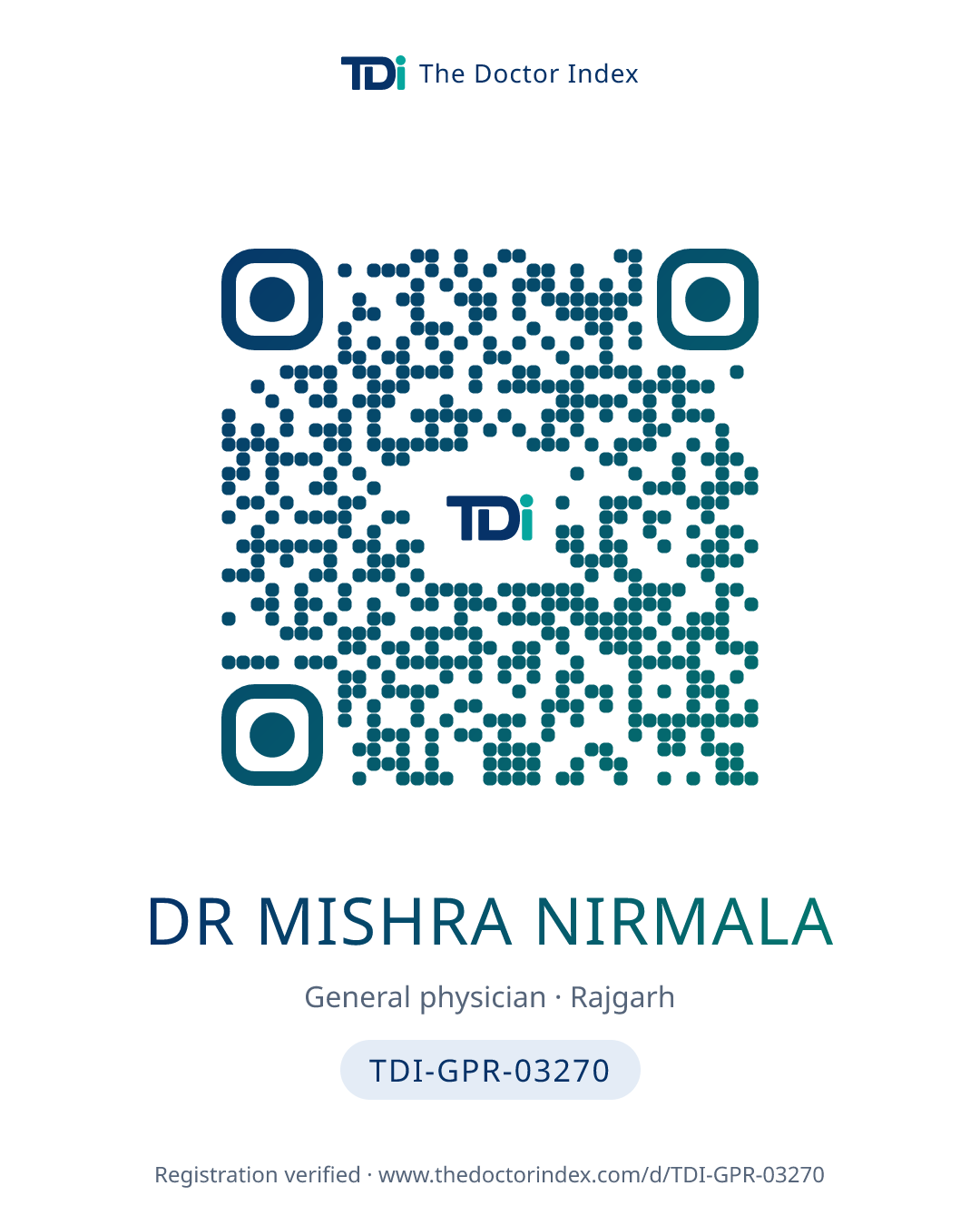 QR card for Dr Mishra Nirmala, TDI-GPR-03270