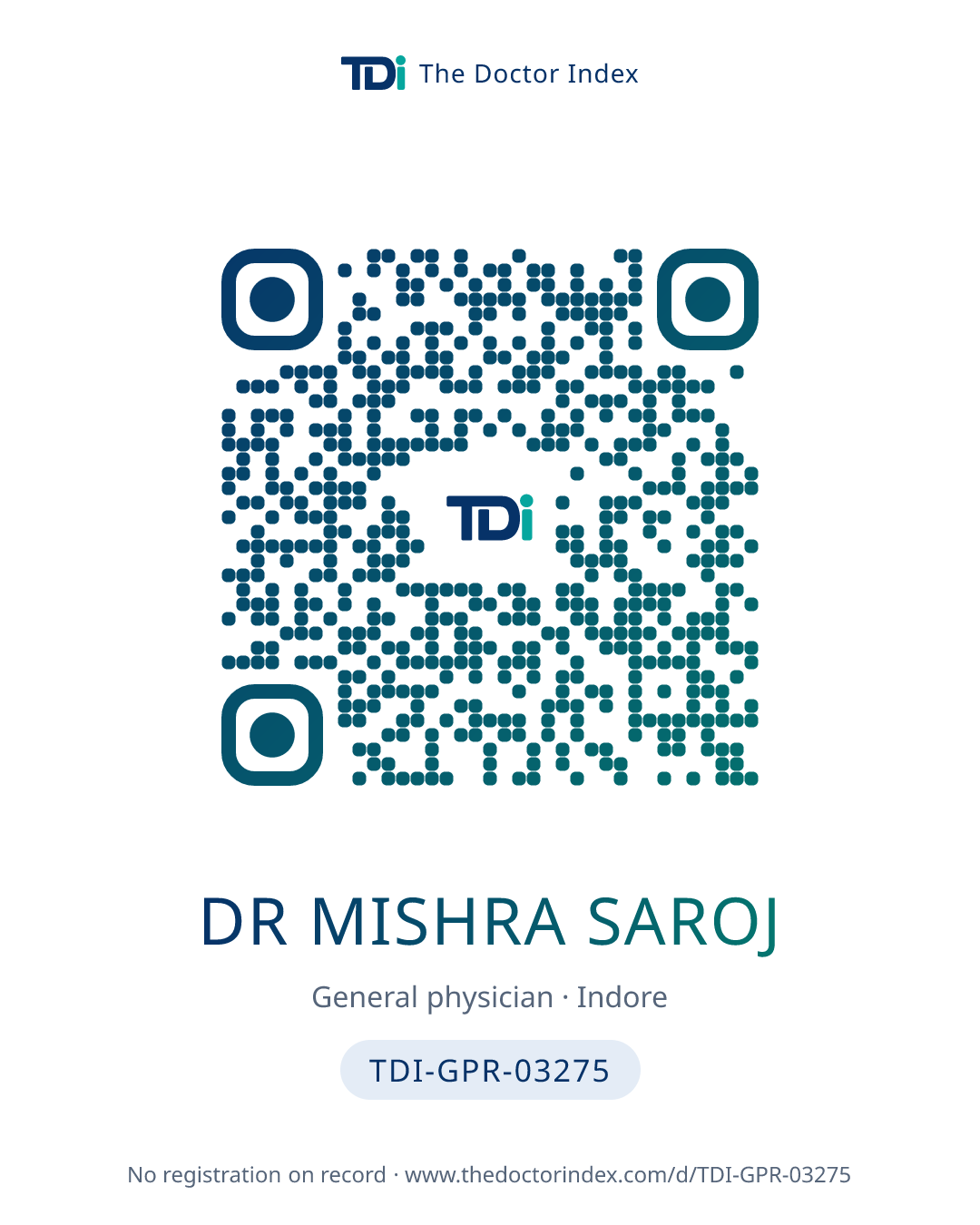 QR card for Dr Mishra Saroj, TDI-GPR-03275