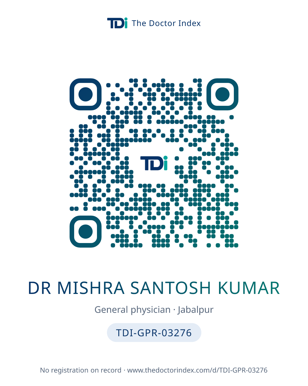 QR card for Dr Mishra Santosh Kumar, TDI-GPR-03276