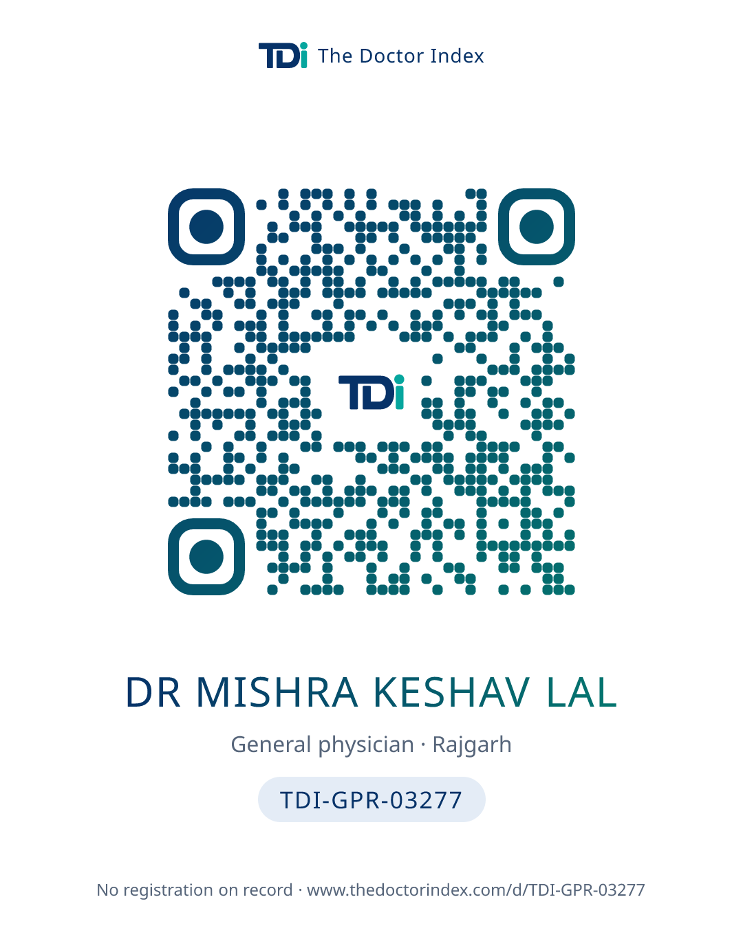 QR card for Dr Mishra Keshav Lal, TDI-GPR-03277
