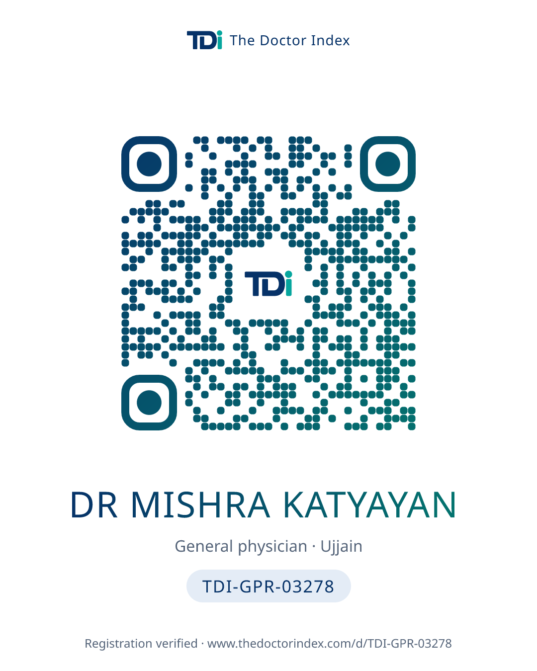 QR card for Dr Mishra Katyayan, TDI-GPR-03278