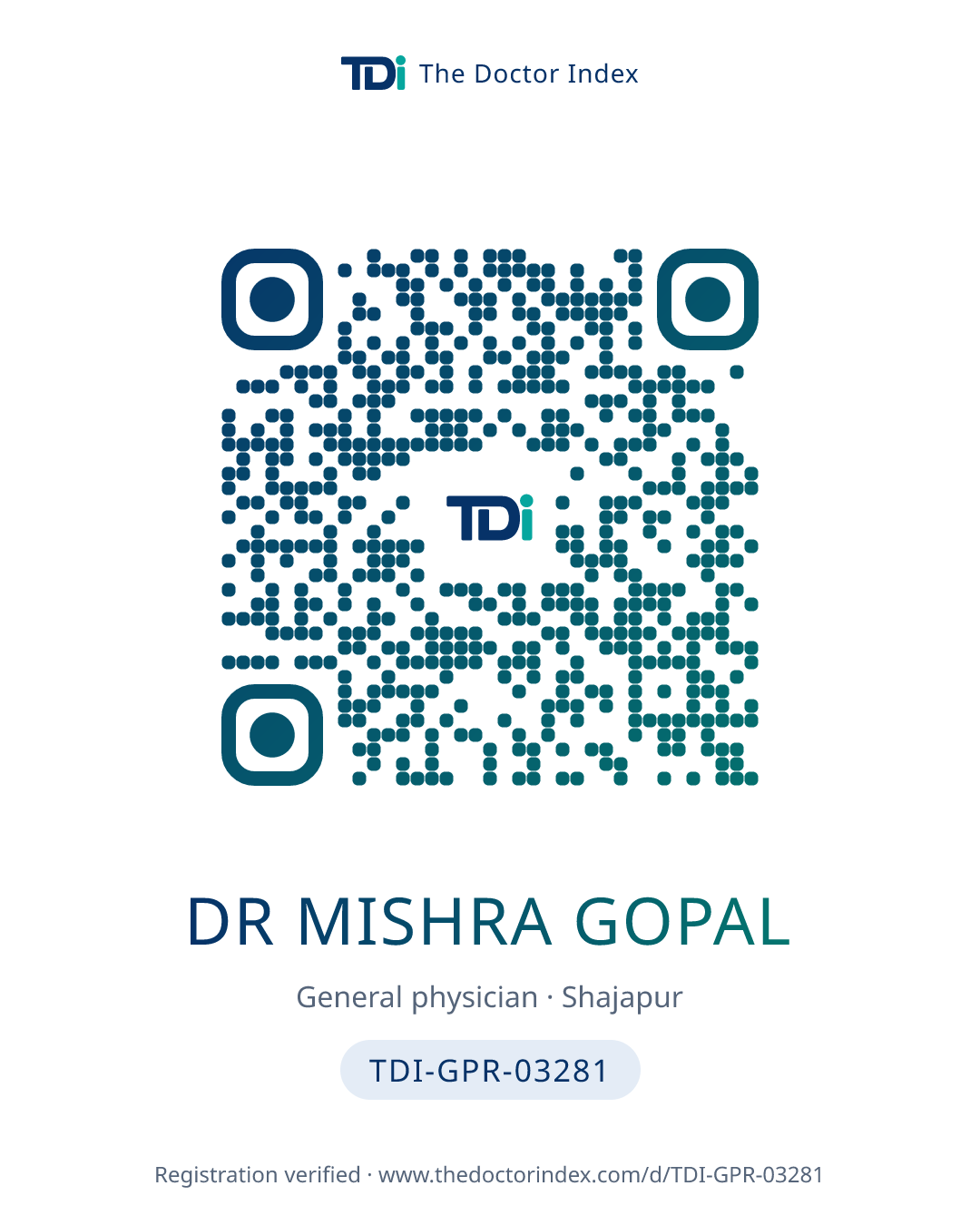 QR card for Dr Mishra Gopal, TDI-GPR-03281