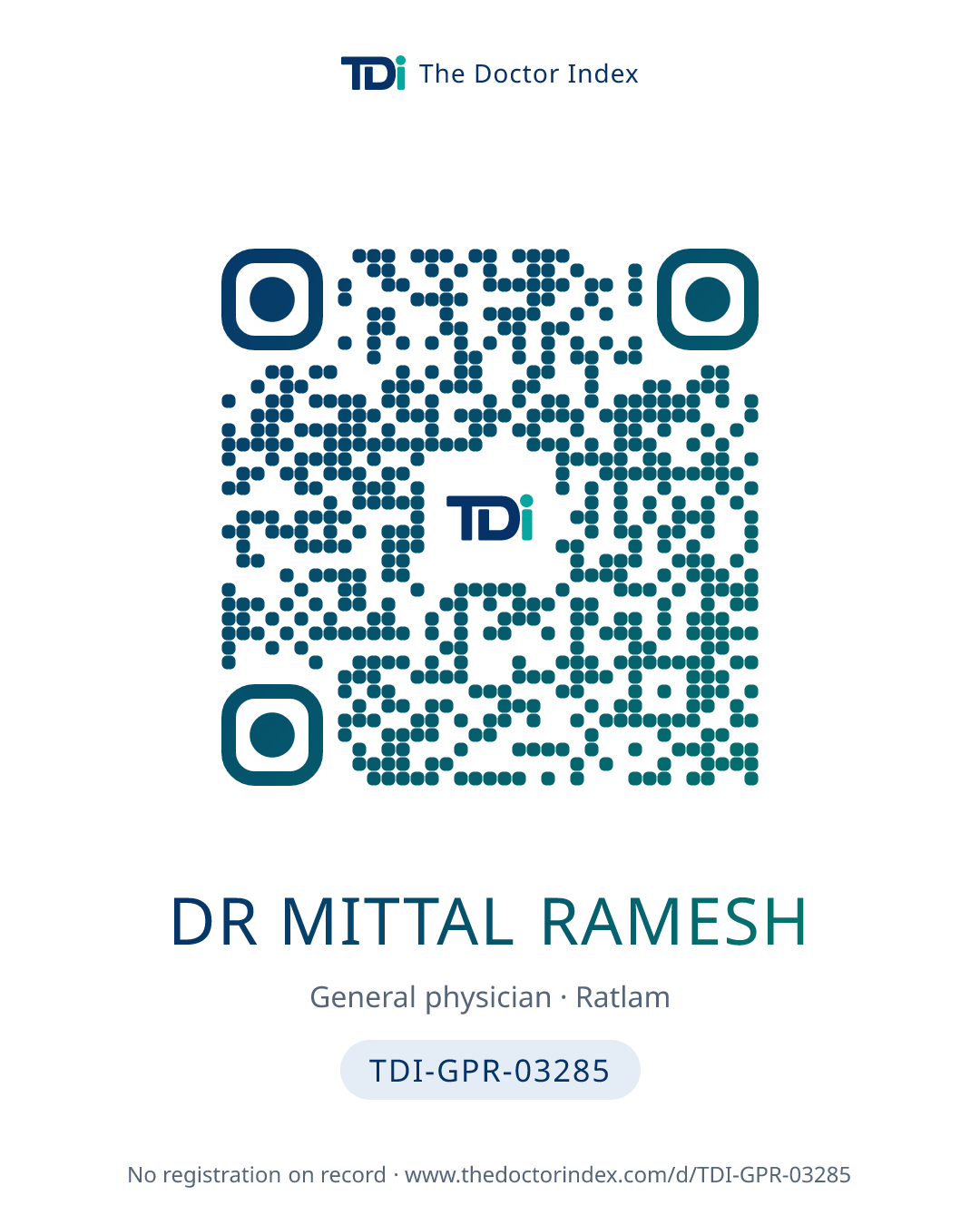 QR card for Dr Mittal Ramesh, TDI-GPR-03285