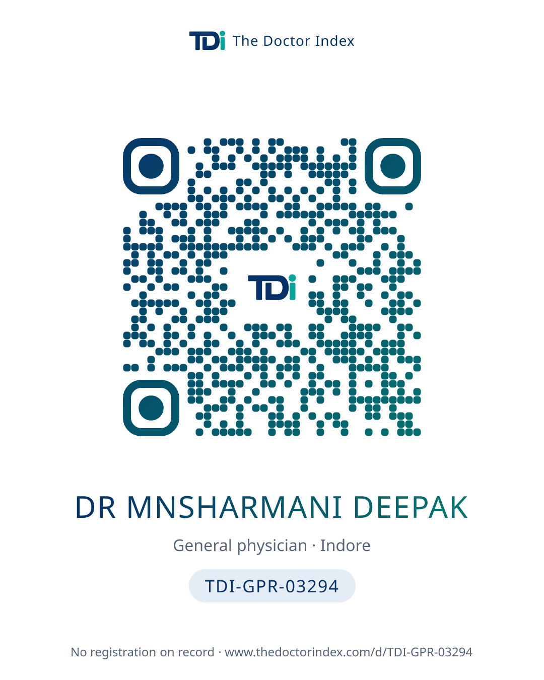 QR card for Dr Mnsharmani Deepak, TDI-GPR-03294