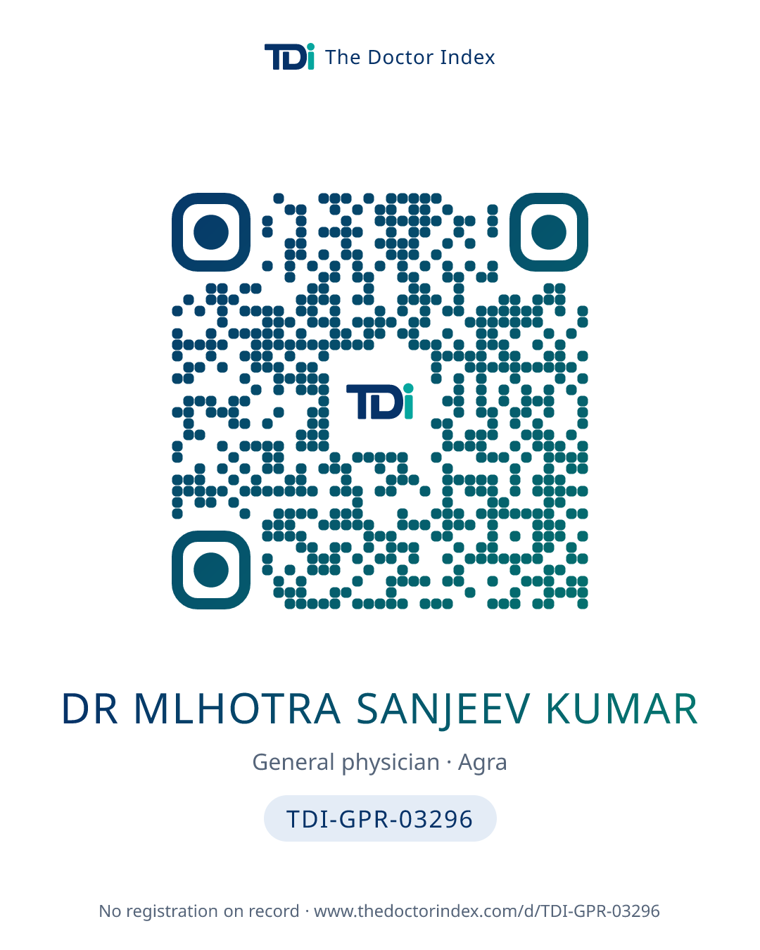 QR card for Dr Mlhotra Sanjeev Kumar, TDI-GPR-03296