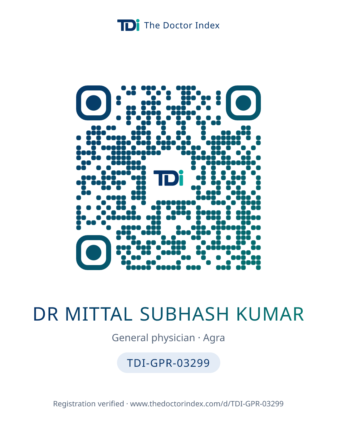 QR card for Dr Mittal Subhash Kumar, TDI-GPR-03299