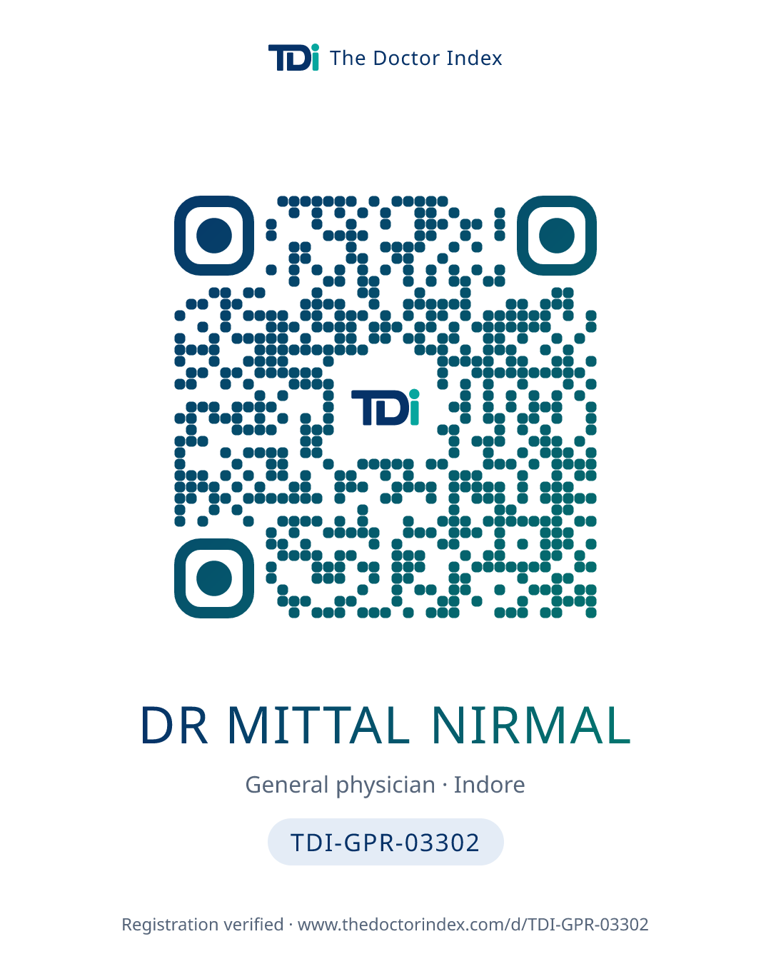 QR card for Dr Mittal Nirmal, TDI-GPR-03302
