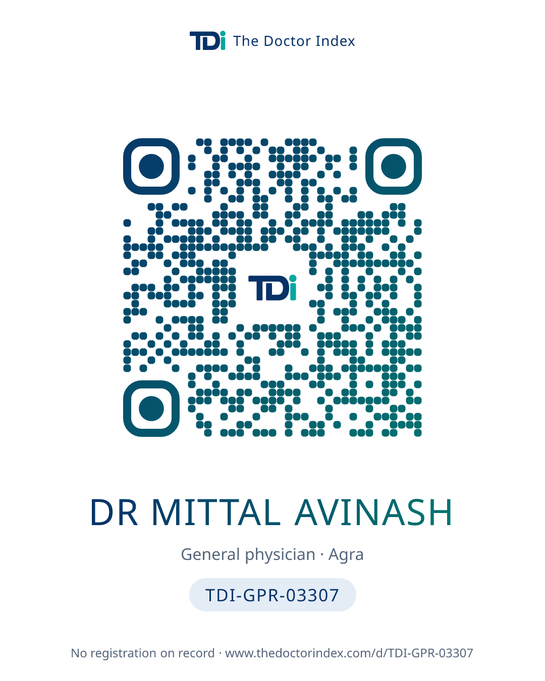 QR card for Dr Mittal Avinash, TDI-GPR-03307