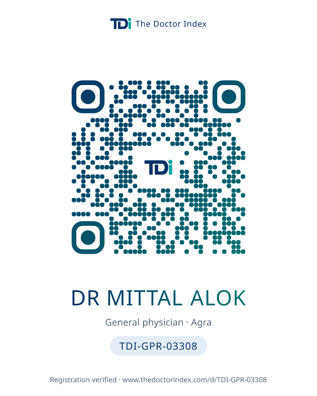 QR card for Dr Mittal Alok, TDI-GPR-03308
