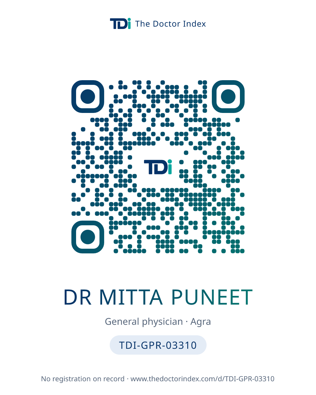 QR card for Dr Mitta Puneet, TDI-GPR-03310