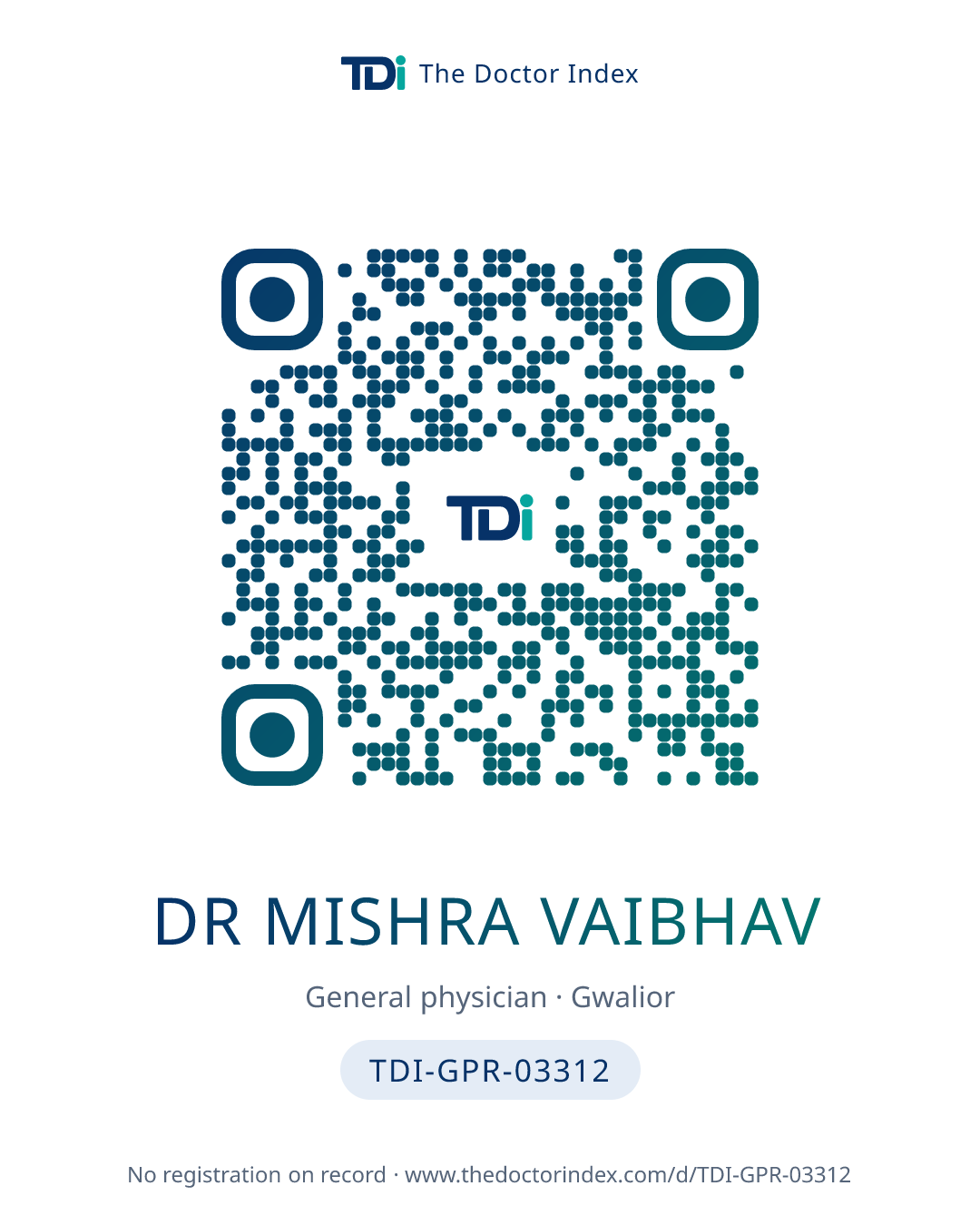 QR card for Dr Mishra Vaibhav, TDI-GPR-03312