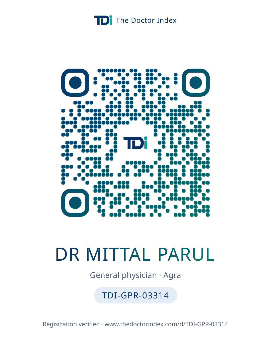 QR card for Dr Mittal Parul, TDI-GPR-03314