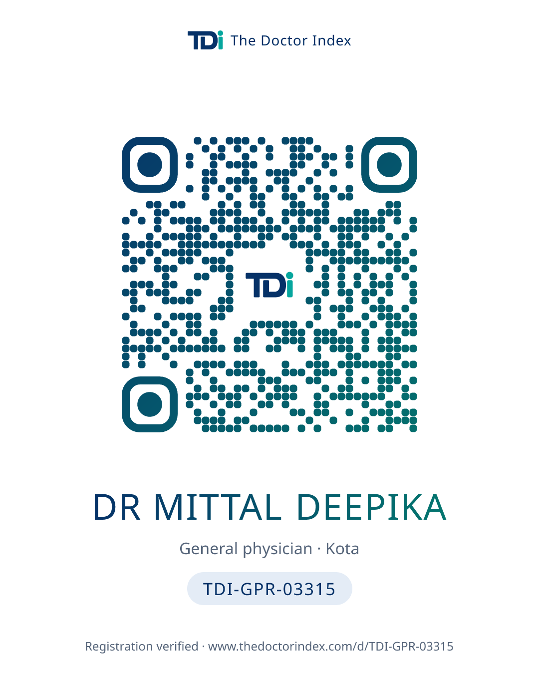 QR card for Dr Mittal Deepika, TDI-GPR-03315