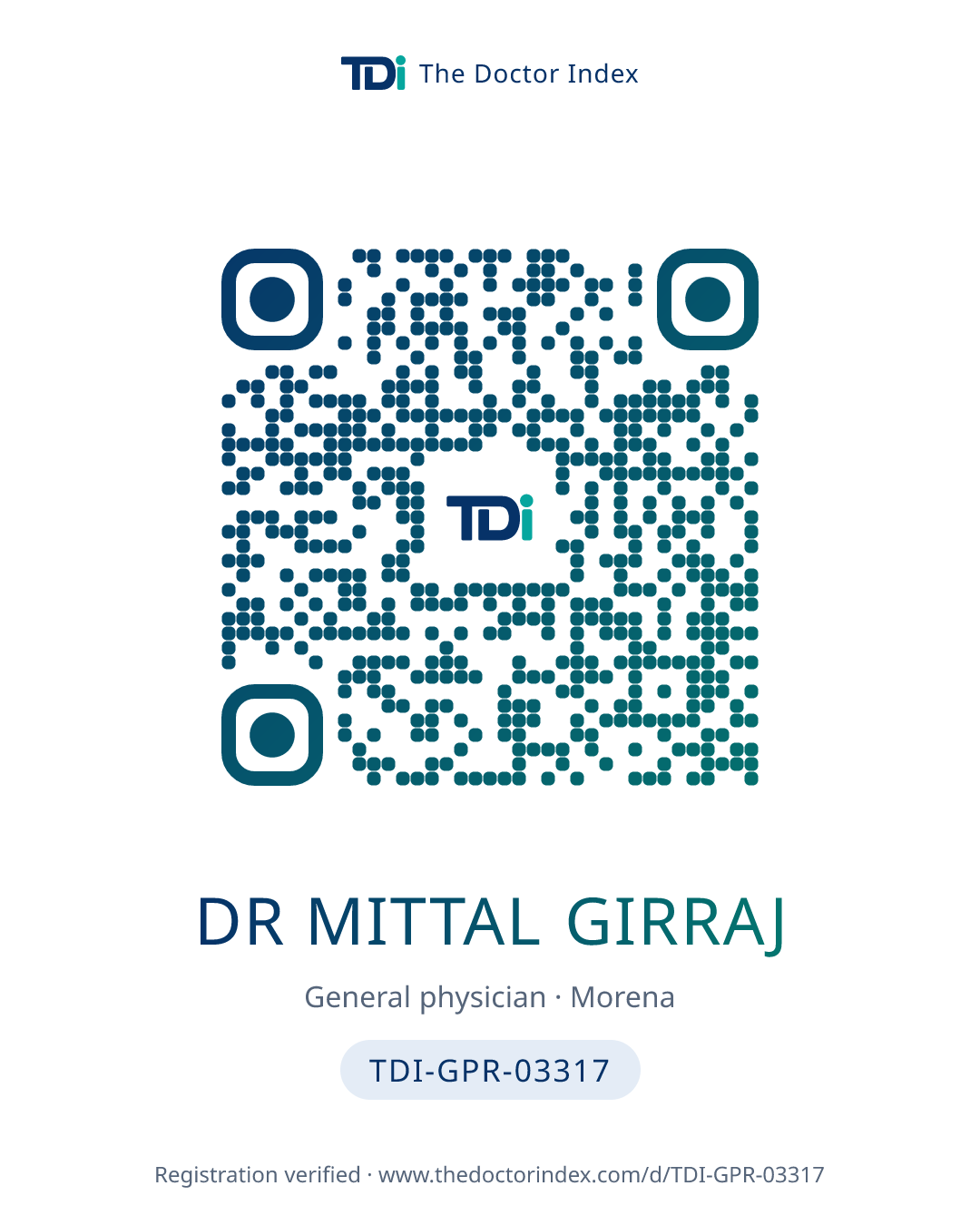 QR card for Dr Mittal Girraj, TDI-GPR-03317