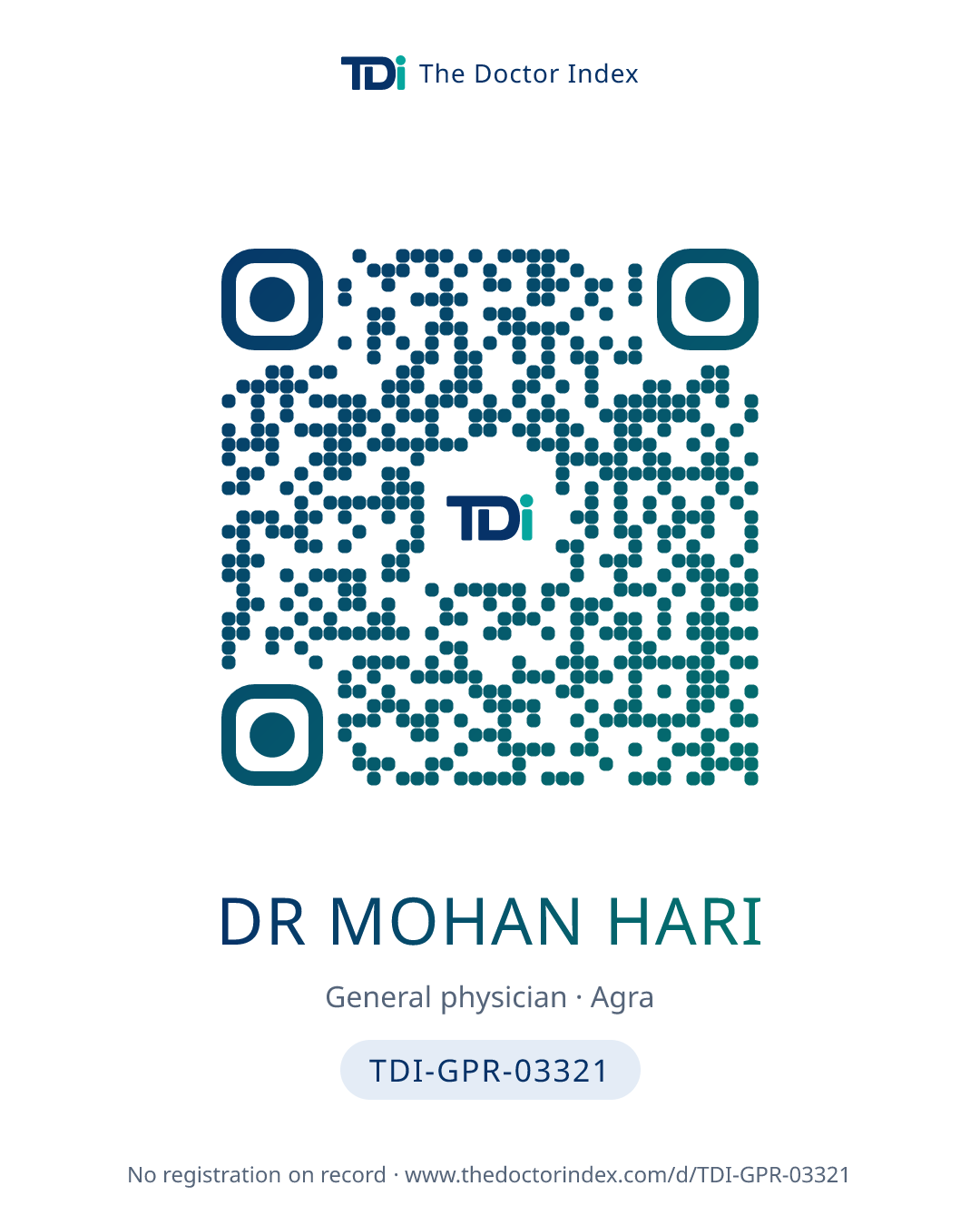 QR card for Dr Mohan Hari, TDI-GPR-03321