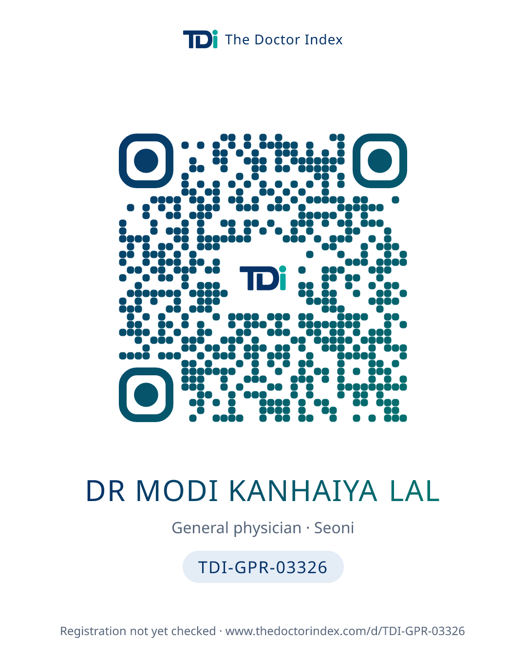 QR card for Dr Modi Kanhaiya Lal, TDI-GPR-03326
