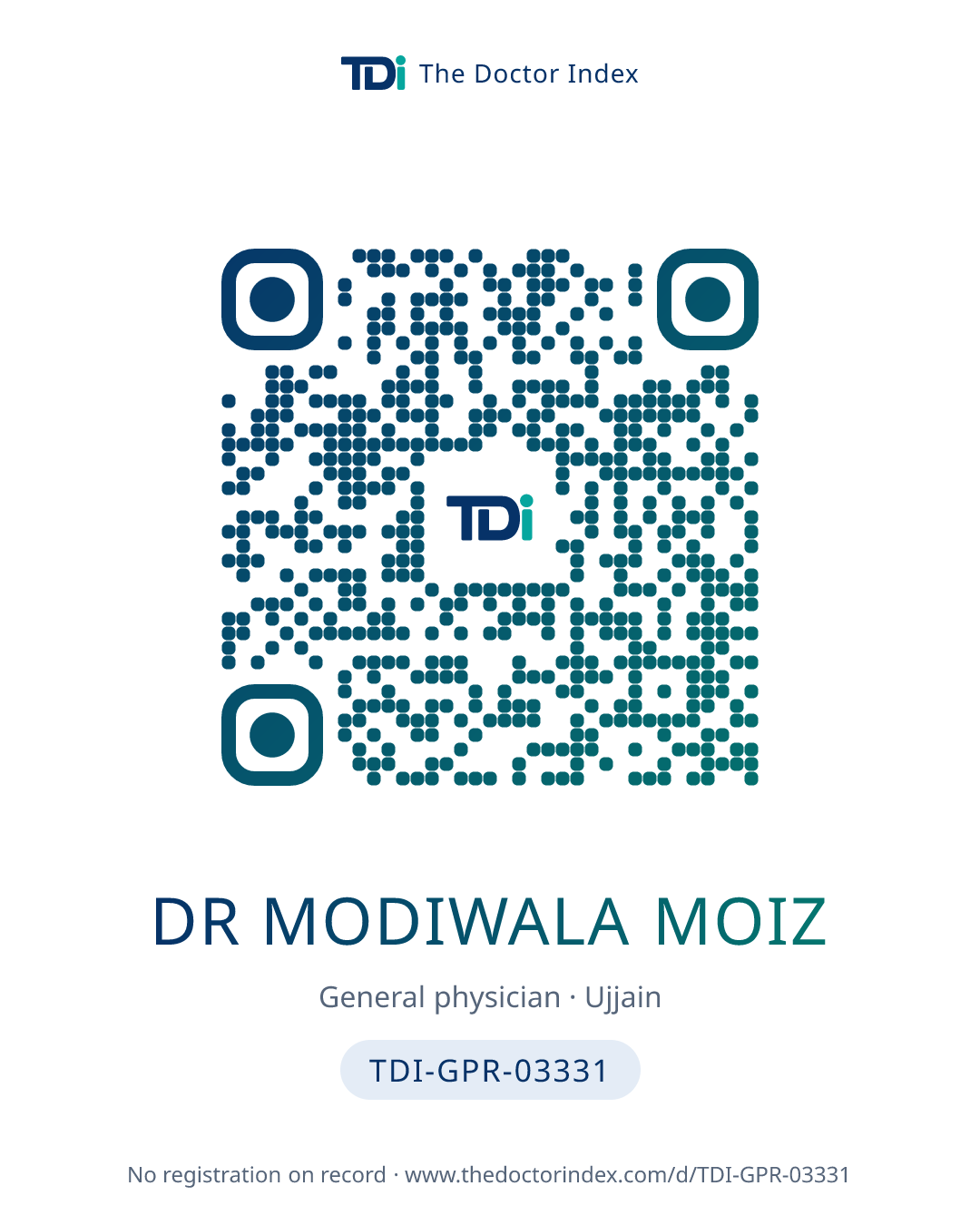 QR card for Dr Modiwala Moiz, TDI-GPR-03331