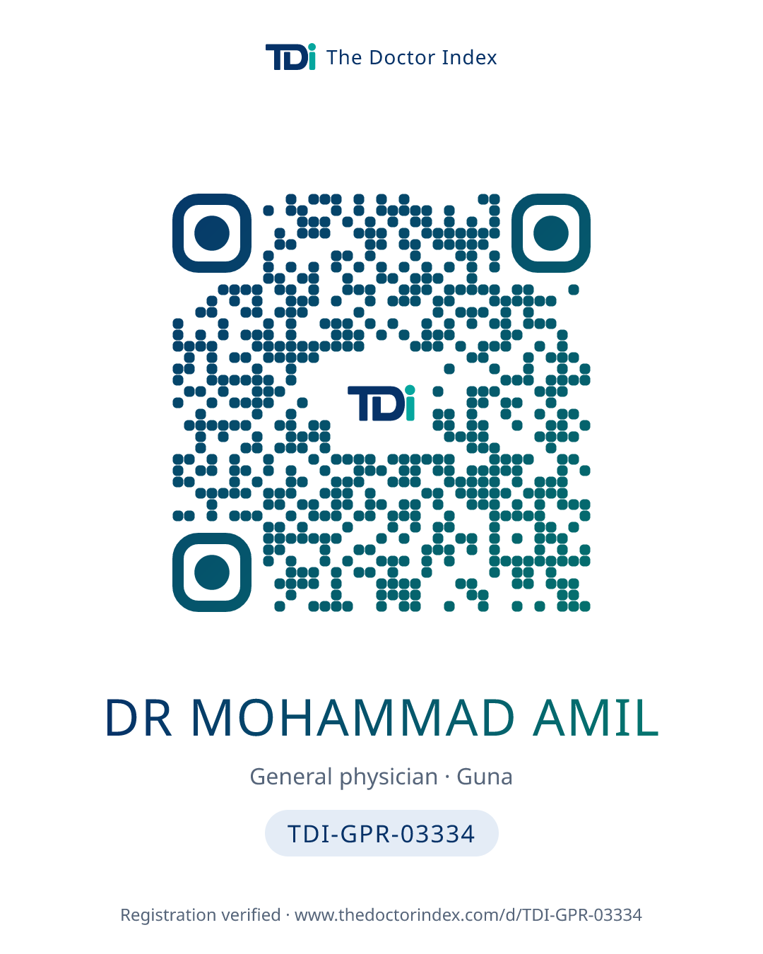 QR card for Dr Mohammad Amil, TDI-GPR-03334