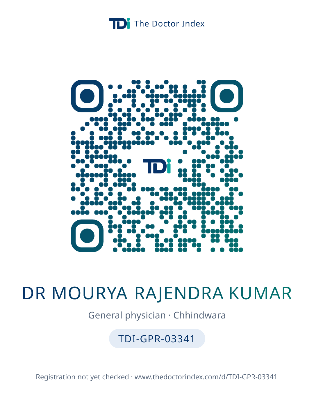 QR card for Dr Mourya Rajendra Kumar, TDI-GPR-03341