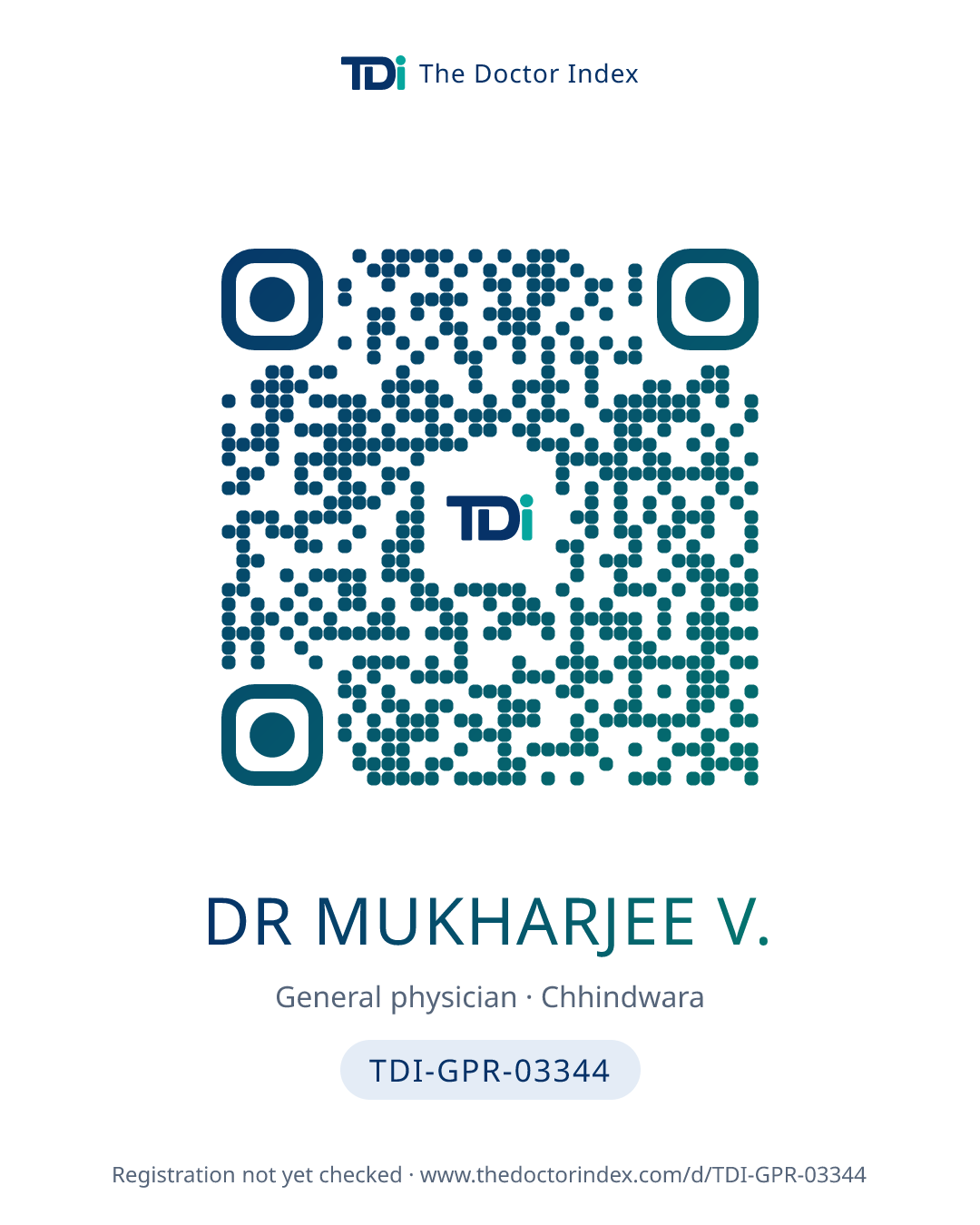 QR card for Dr Mukharjee V., TDI-GPR-03344
