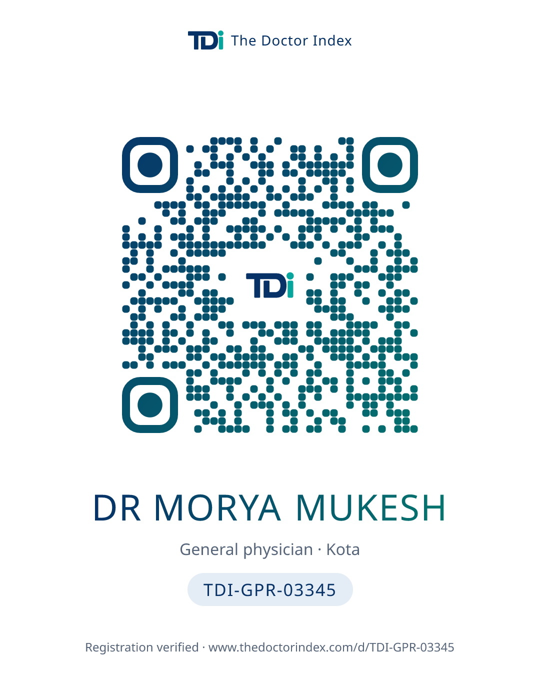 QR card for Dr Morya Mukesh, TDI-GPR-03345