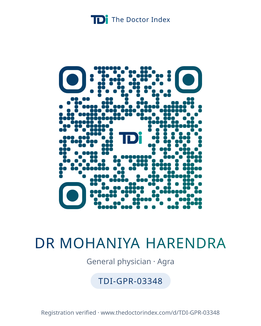 QR card for Dr Mohaniya Harendra, TDI-GPR-03348