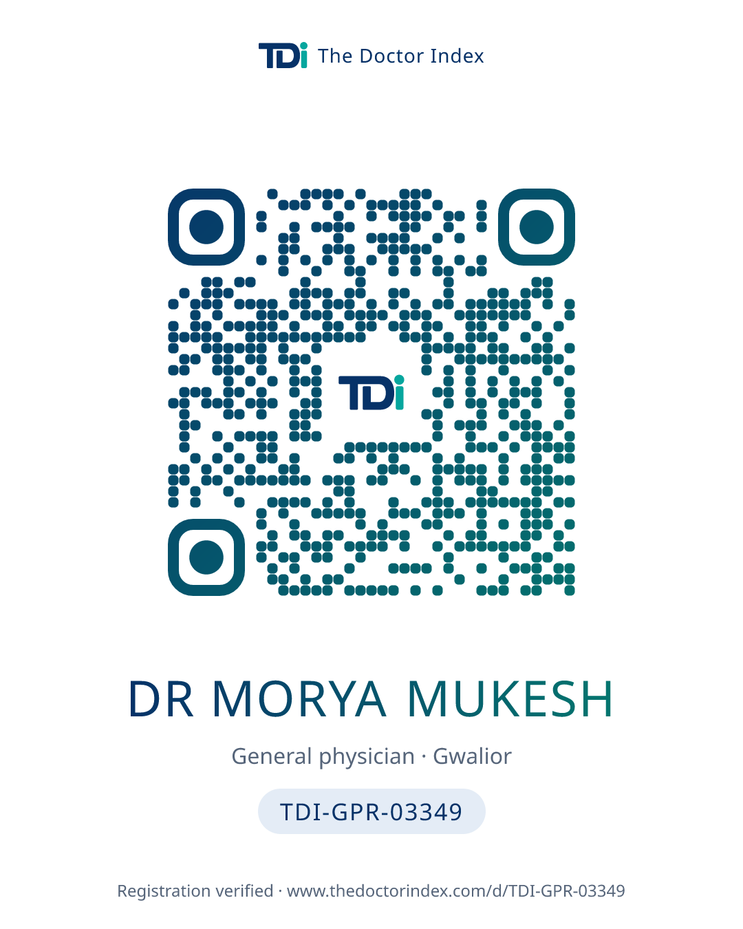 QR card for Dr Morya Mukesh, TDI-GPR-03349