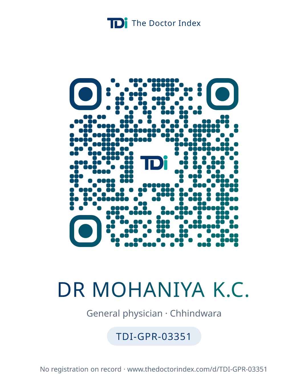 QR card for Dr Mohaniya K.C., TDI-GPR-03351