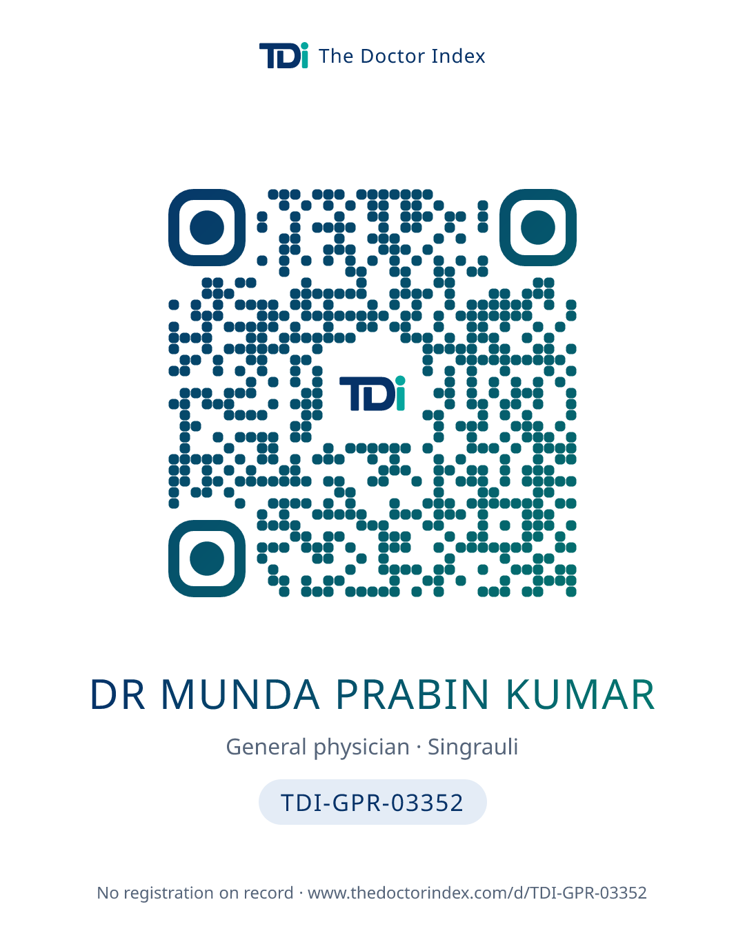 QR card for Dr Munda Prabin Kumar, TDI-GPR-03352