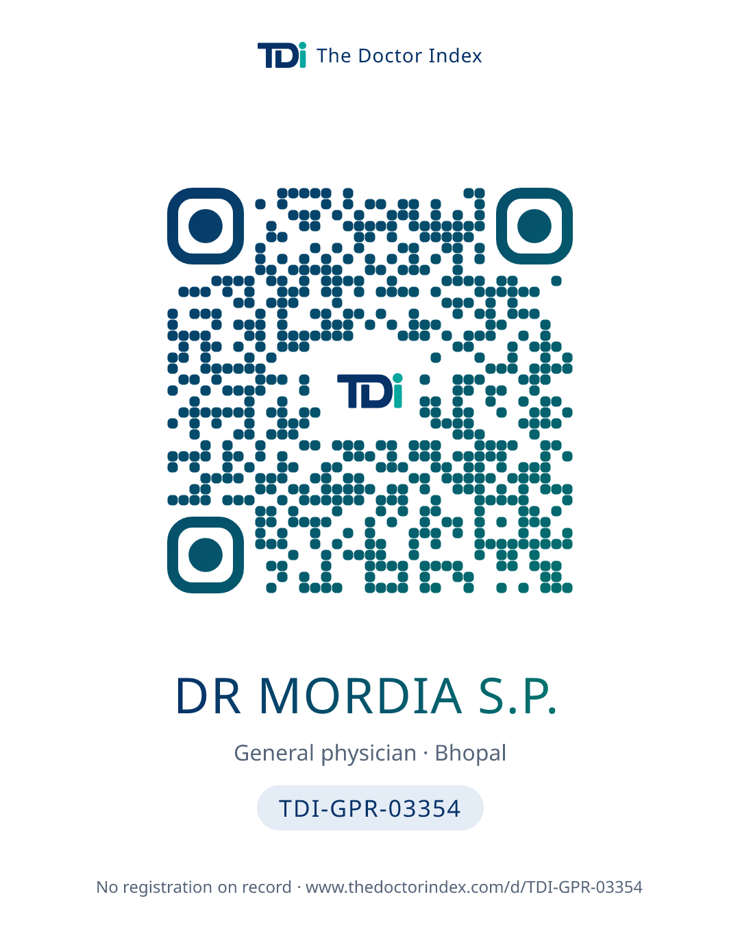 QR card for Dr Mordia S.P., TDI-GPR-03354