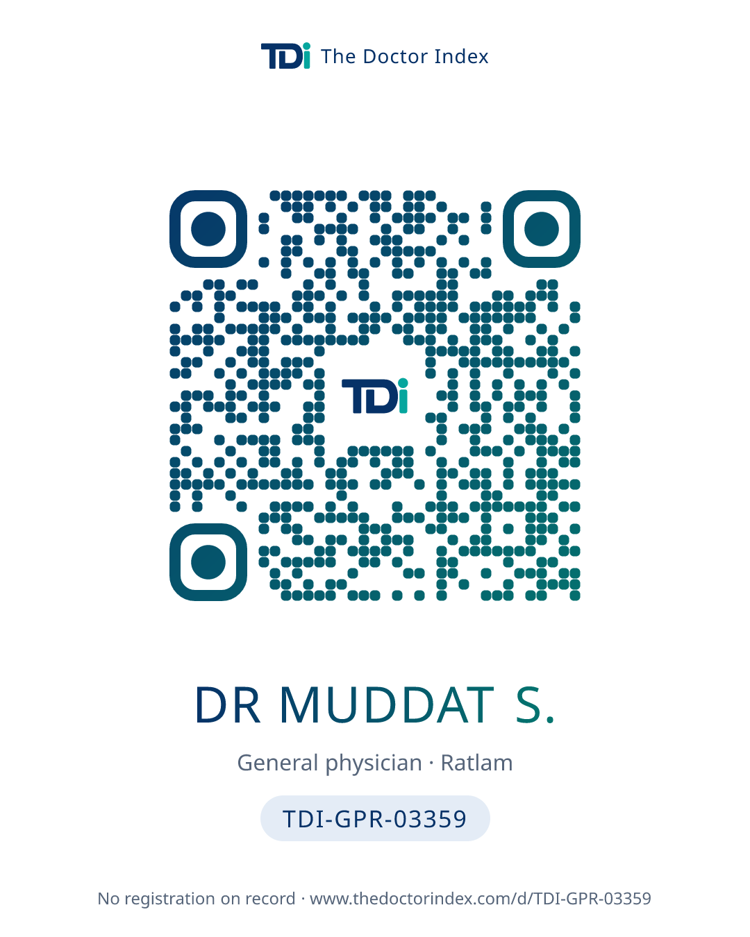 QR card for Dr Muddat S., TDI-GPR-03359