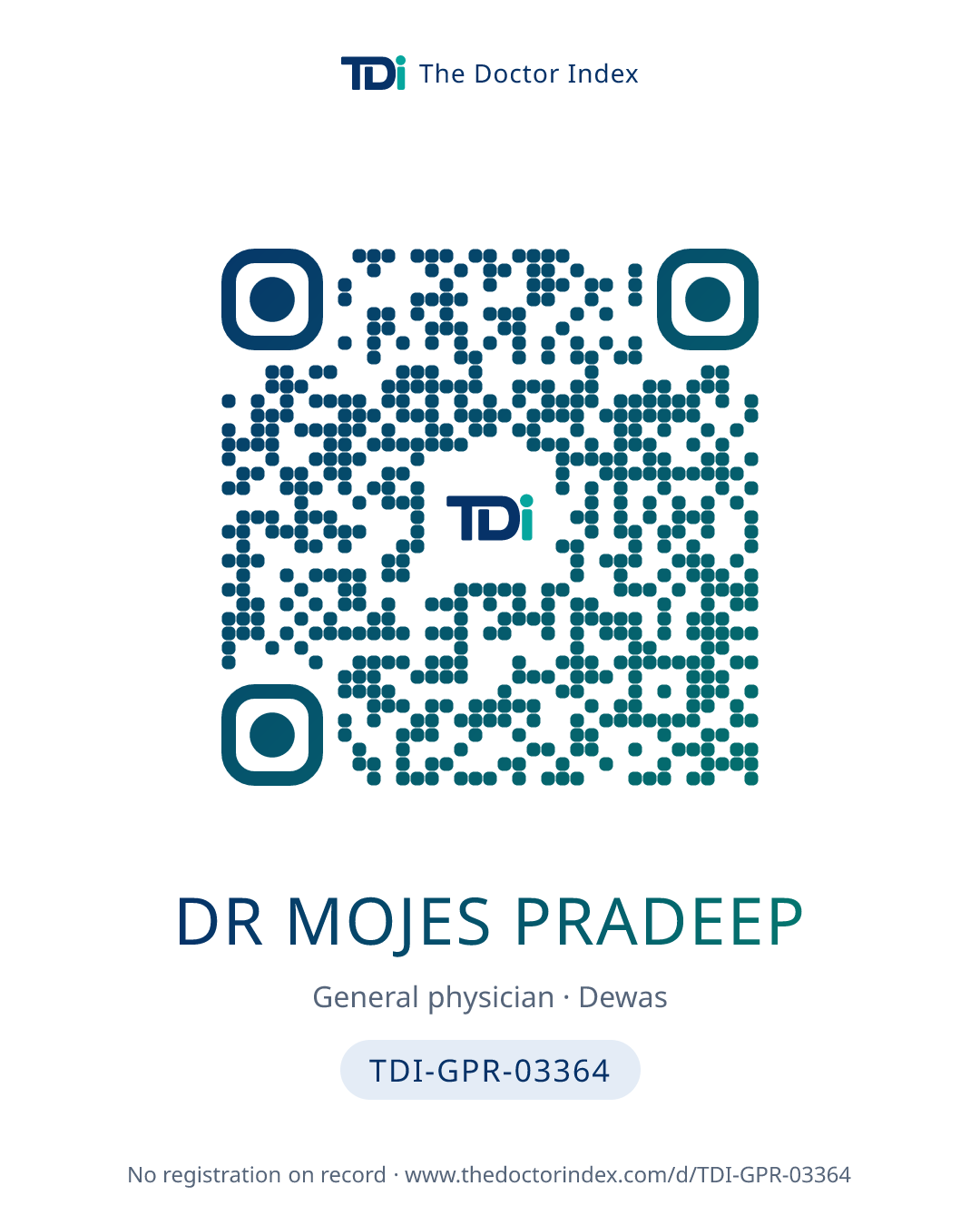 QR card for Dr Mojes Pradeep, TDI-GPR-03364