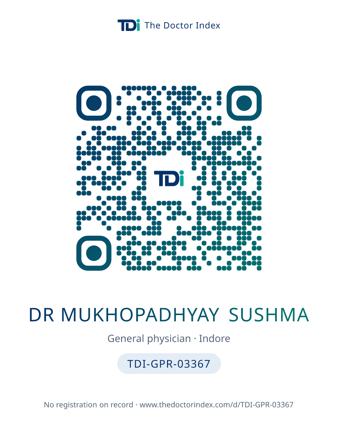 QR card for Dr Mukhopadhyay Sushma, TDI-GPR-03367
