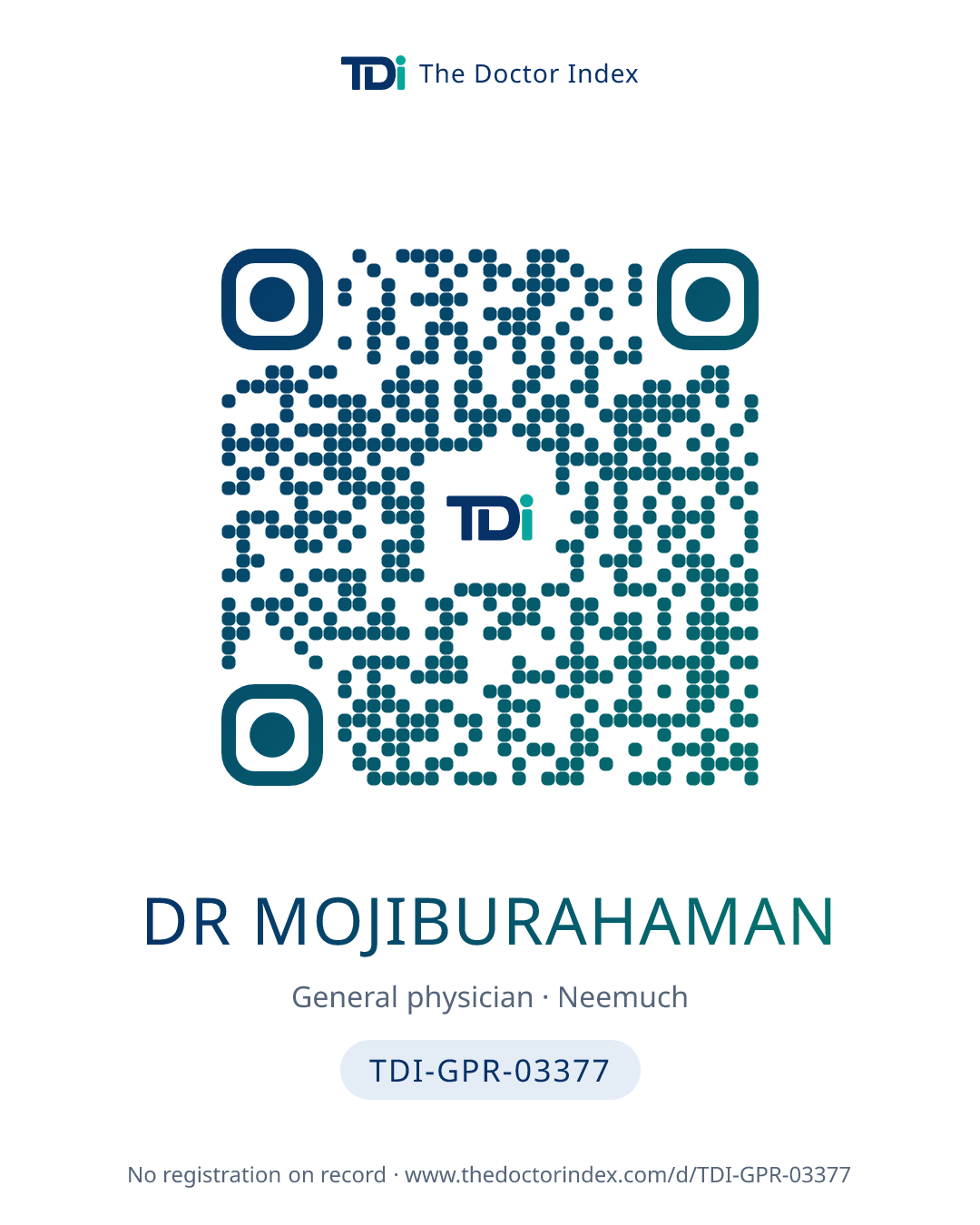 QR card for Dr Mojiburahaman, TDI-GPR-03377
