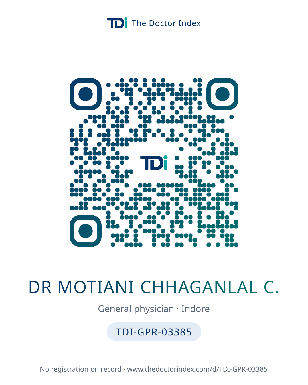 QR card for Dr Motiani Chhaganlal C., TDI-GPR-03385