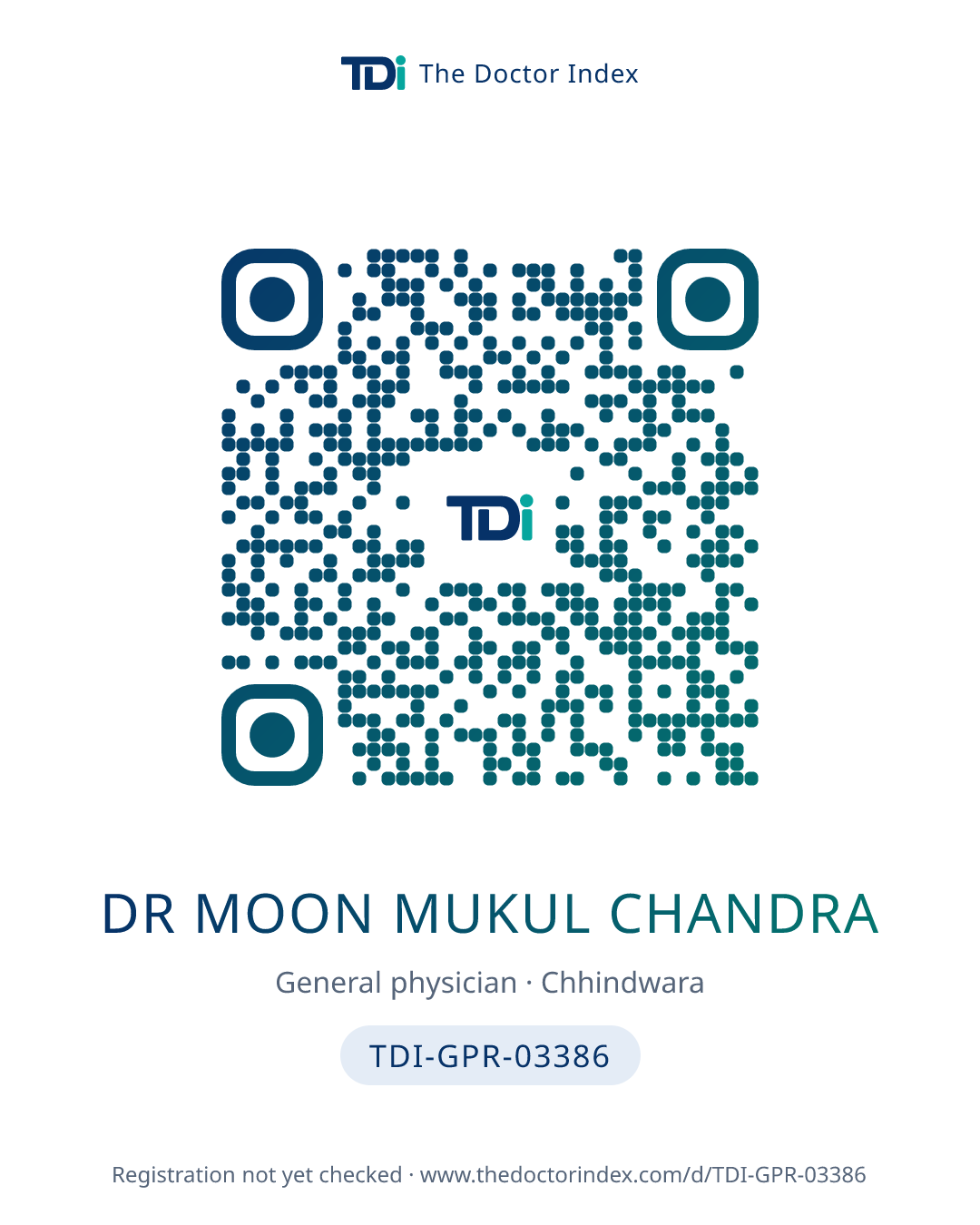QR card for Dr Moon Mukul Chandra, TDI-GPR-03386